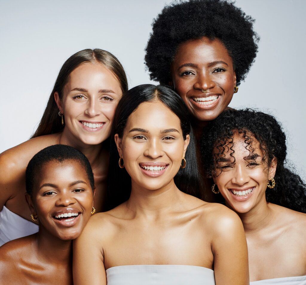 Inclusive beauty products tailored for diverse skin tones and hair textures.